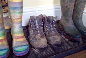 muddy walking boots